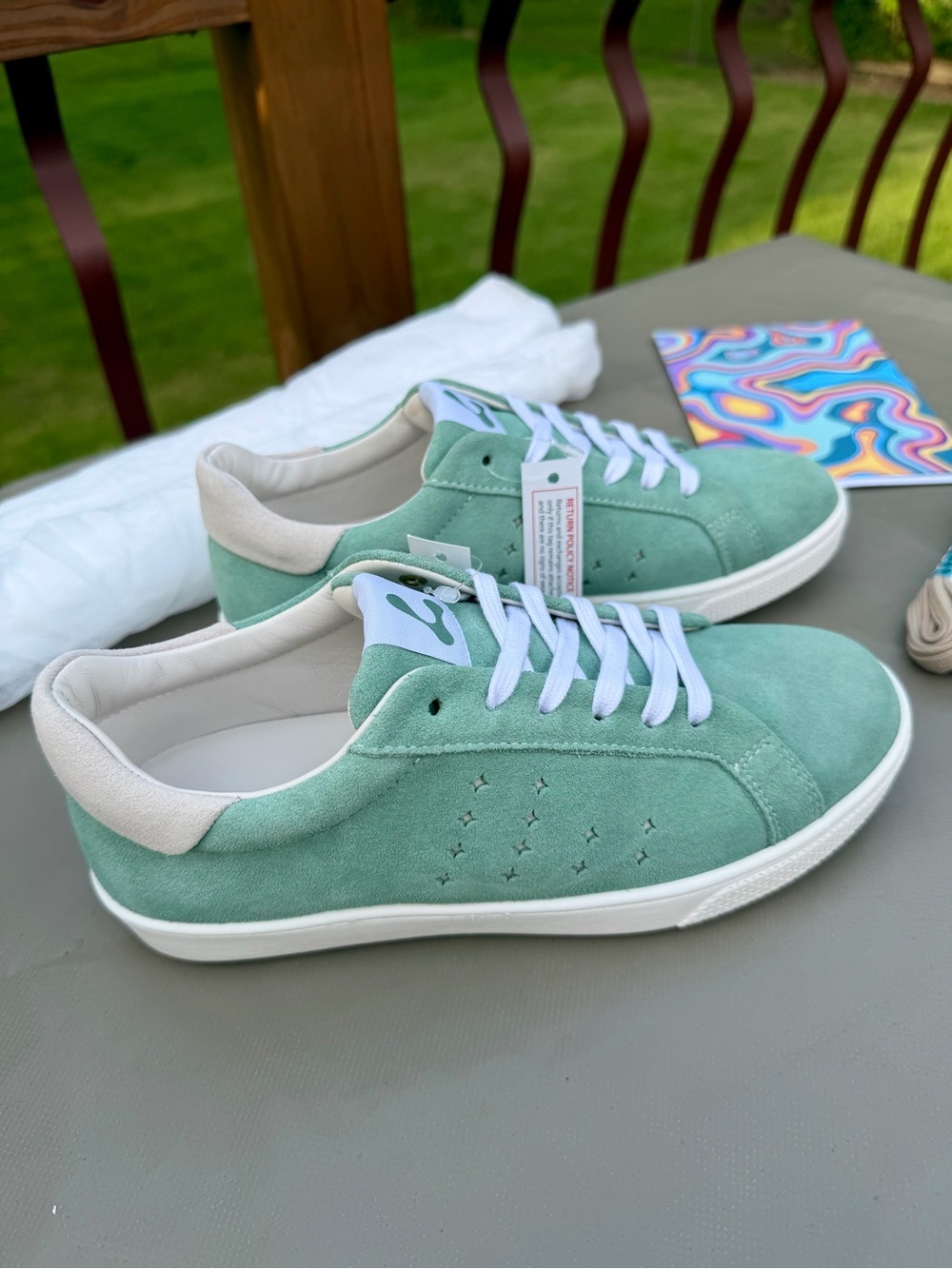 Lazo Woman’s Mint Green Suede Sneakers with White Accents